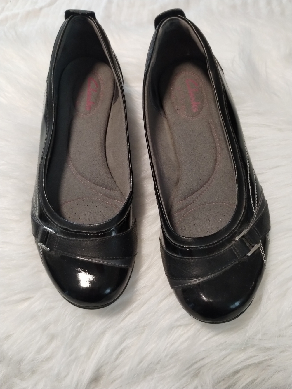Clarks Privo Black Patent & Leather Ballet Flats Size 6